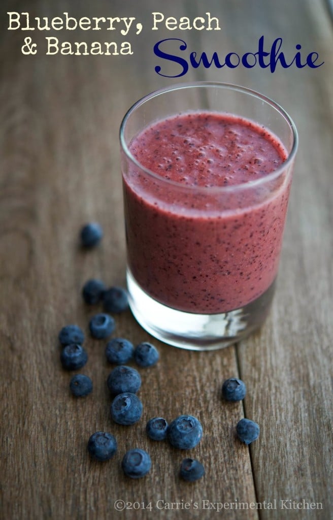 This Blueberry, Peach & Banana Smoothie is filling with the addition of flax and tastes great for breakfast or an afternoon snack. 