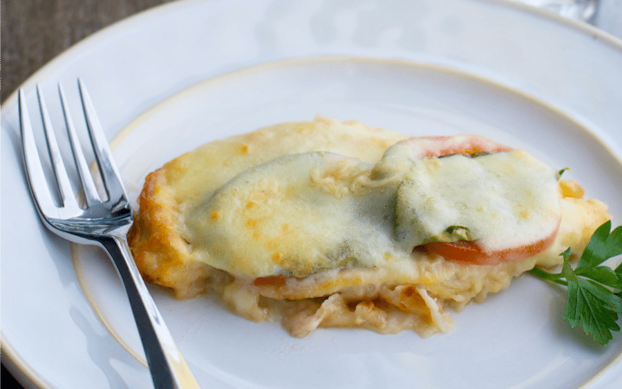 A close up of Chicken Florentina on a plate. 