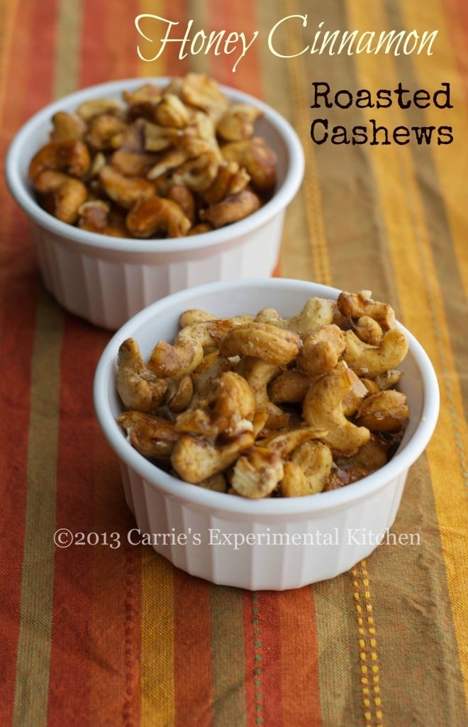 A bowl of cinnamon cashews