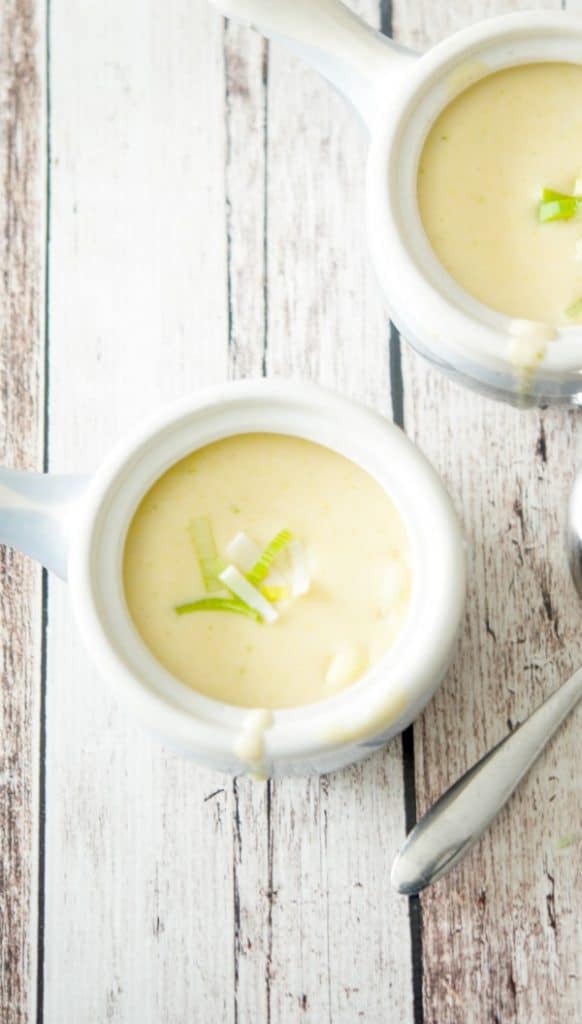 A bowl of soup, with Potato and Leek