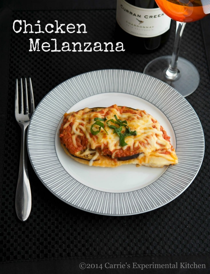 Chicken Melanzana: Boneless chicken breasts topped with eggplant, ripe tomatoes, marinara sauce and Mozzarella cheese. 