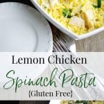 You're family is going to love this recipe made with gluten free pasta, boneless chicken, fresh baby spinach, lemon and Pecorino Romano cheese. 