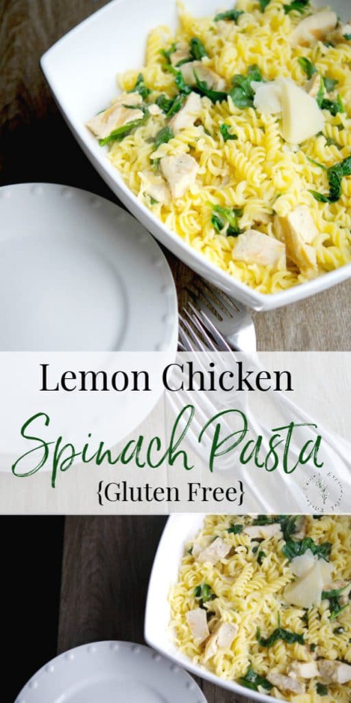 You're family is going to love this recipe made with gluten free pasta, boneless chicken, fresh baby spinach, lemon and Pecorino Romano cheese. 