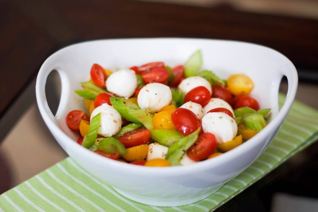 A bowl of Mediterranean Tomato and Celery Salad. 