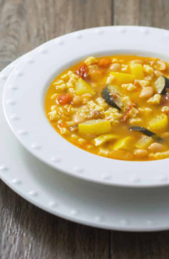 This hearty Minestrone Soup made with squash, tomatoes, pasta, garlic and Ditalini pasta is so filling, you can eat it for dinner.