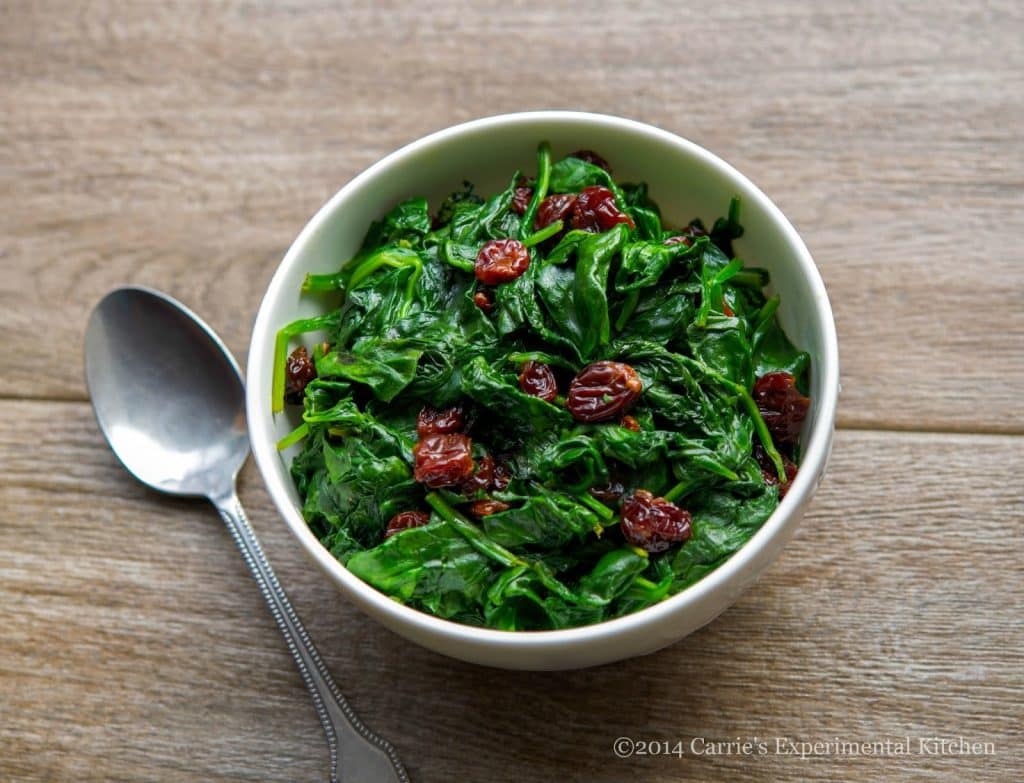 Sauteed Spinach with Dried Cherries 