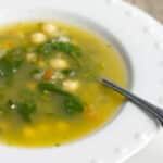 Spinach and Chick Pea Soup in a white bowl