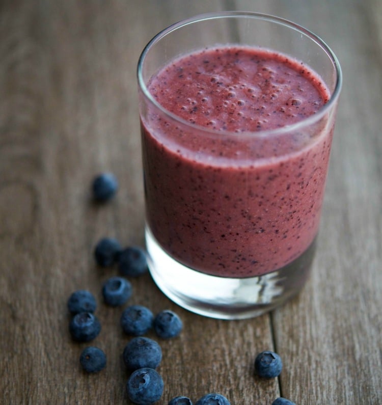 This Blueberry, Peach & Banana Smoothie is filling with the addition of flax and tastes great for breakfast or an afternoon snack.