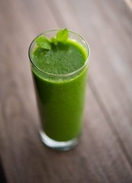 Spinach, Pear and Mint Smoothie in a glass. 