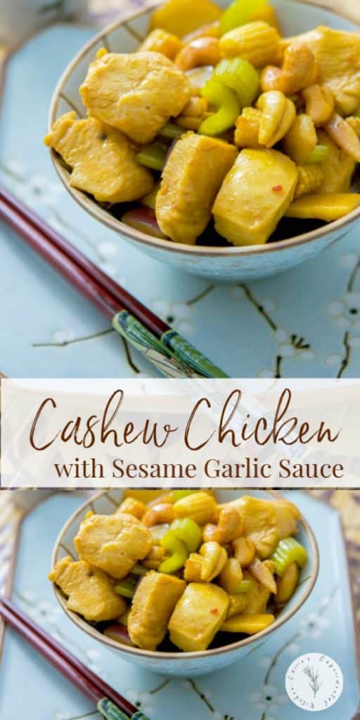 Cashew Chicken with Sesame Garlic Sauce made with boneless chicken breasts, cashews, and vegetables in a sesame garlic sauce is so delicious, you'll never order Chinese take out again.