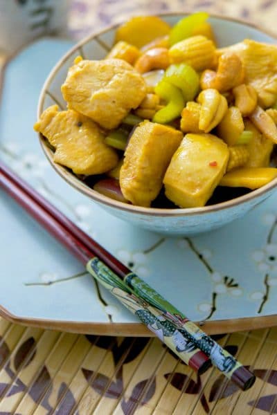 A close up of Cashew Chicken with Sesame Garlic Sauce