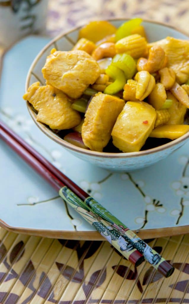 A close up of Cashew Chicken with Sesame Garlic Sauce