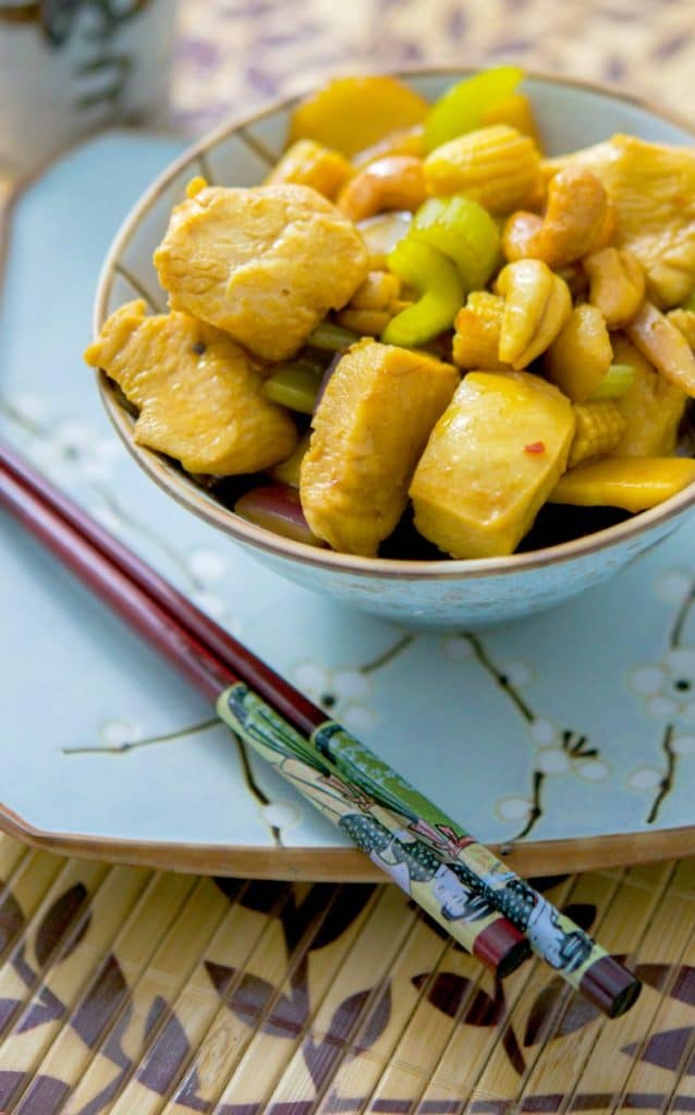 Cashew Chicken with Sesame Garlic Sauce in a bowl