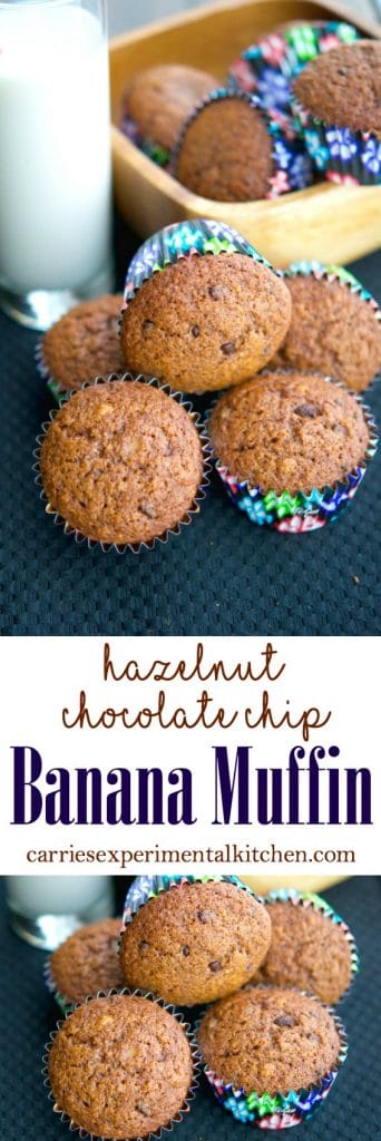 Hazelnut Chocolate Chip Banana Muffins collage photo.