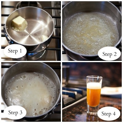 Four images on how to make brown butter.