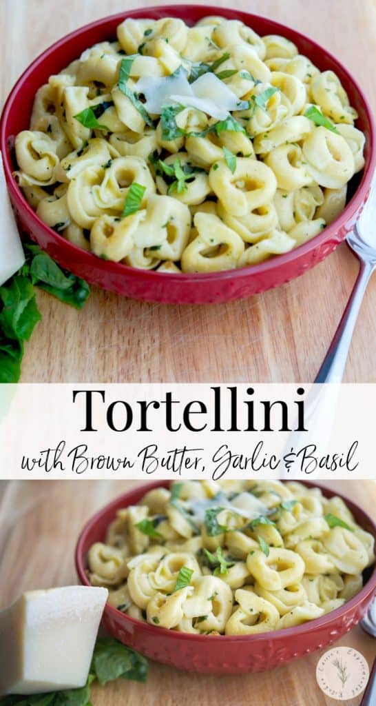 Brown butter adds a wonderful nutty flavor to many dishes like this simple recipe with cheese tortellini, garlic and basil. 