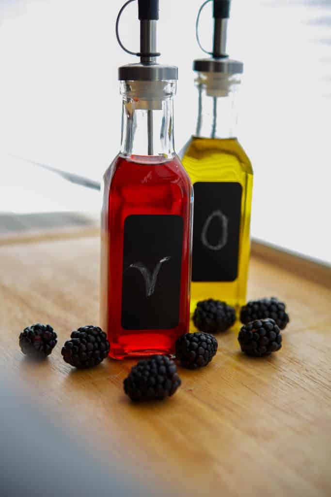 Making your own  fruit flavored vinegar, like this blackberry version, is easy and only requires a few simple ingredients. There are so many flavor combinations to choose from.