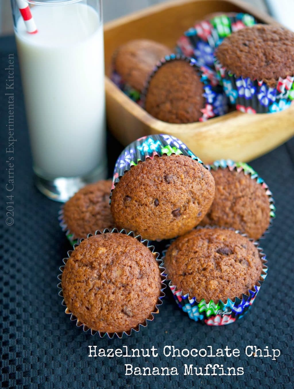 Several Hazelnut Chocolate Chip Banana Muffins