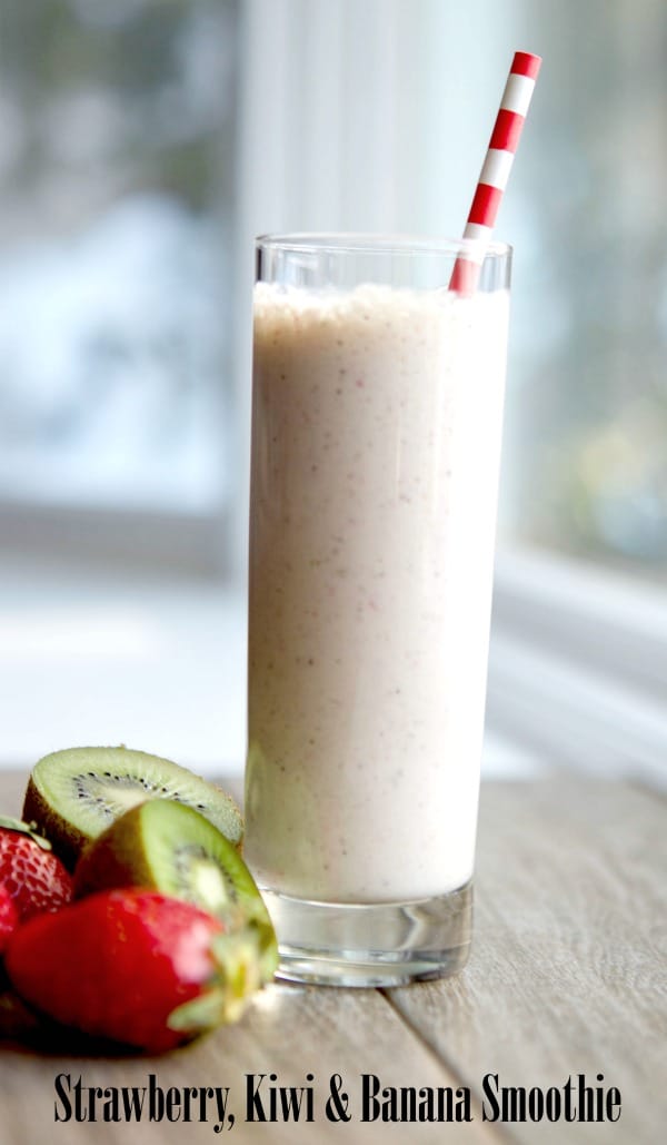 Four ingredients are all you need to make this refreshing Strawberry, Kiwi and Banana Smoothie. It's perfect for breakfast or an afternoon snack. 