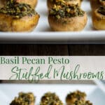 Basil Pecan Pesto Stuffed Mushrooms make a nice addition to your holiday table or game day snacking. They're also gluten-free! 