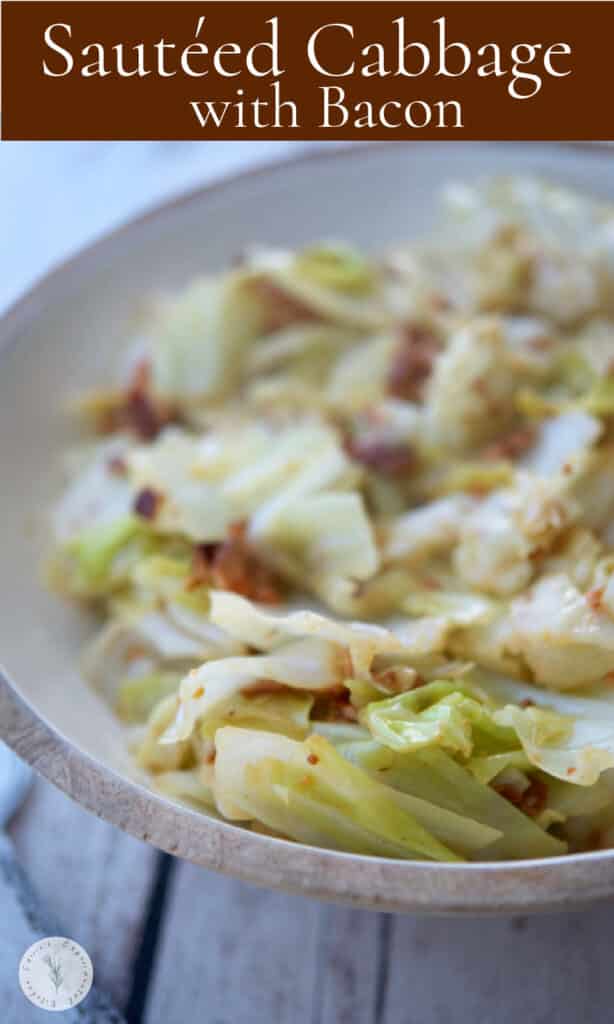 This recipe made with sautéed cabbage, bacon, fresh thyme and white wine is delicious and makes a tasty vegetable side dish.