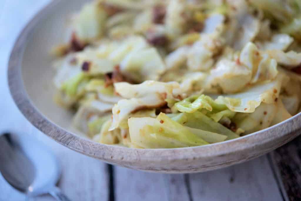 Cabbage with Bacon in a bowl