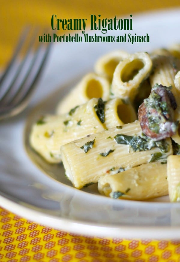 A close up of Rigatoni with Portobello Mushrooms 