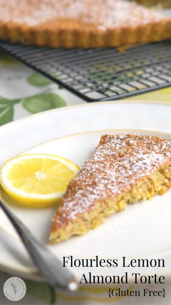 A piece of cake on a plate, with Almond torte