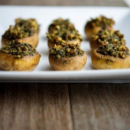 Basil Pecan Pesto Stuffed Mushrooms