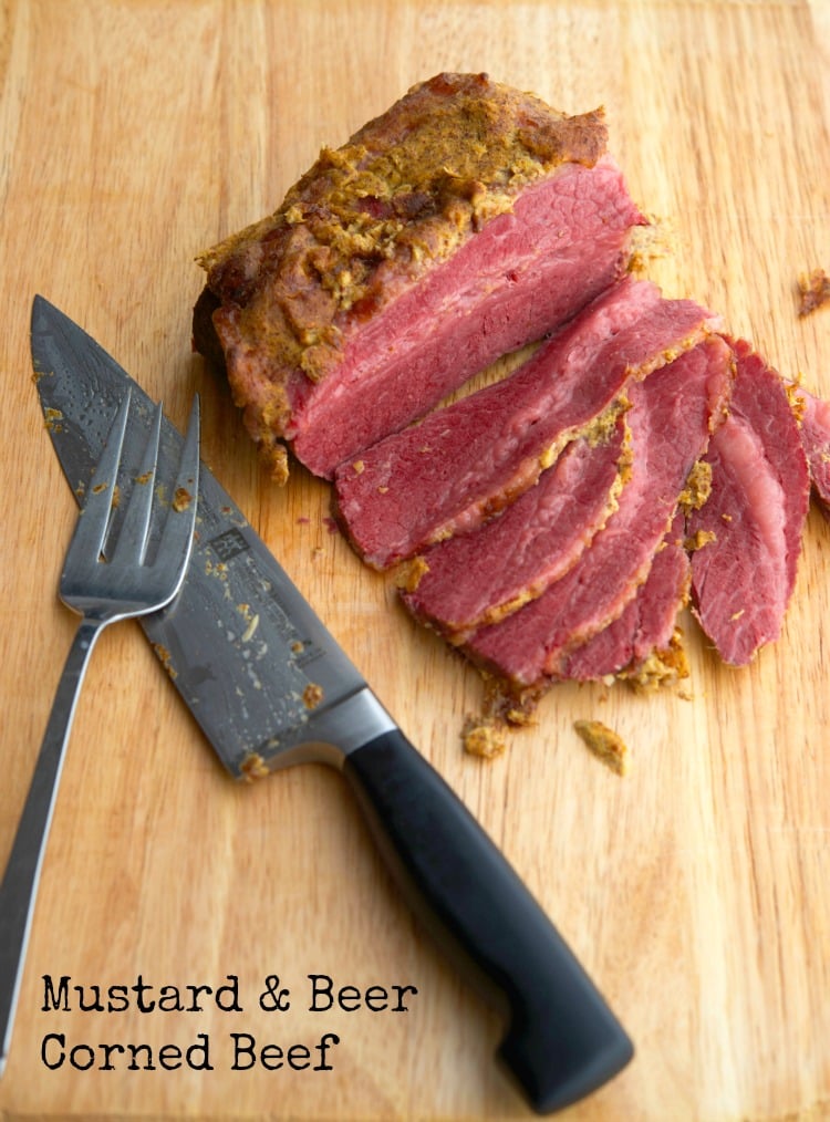 Corned Beef slowly simmered in beer; then baked with a mustard horseradish crust.