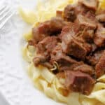 beef stew on a white plate