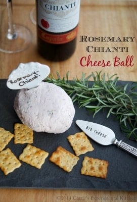 Rosemary Chianti Cheese ball on a cheese board