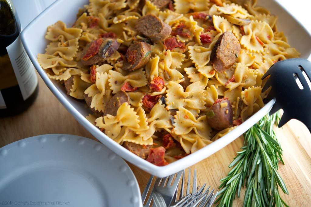 Farfalle with Italian Sausage in a White Wine Goat Cheese Sauce