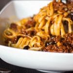 Fettuccine with Sausage Puttanesca Sauce