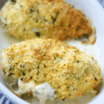 Boneless chicken breasts stuffed with garlic and herb spreadable cheese; then breaded and baked until golden brown. 