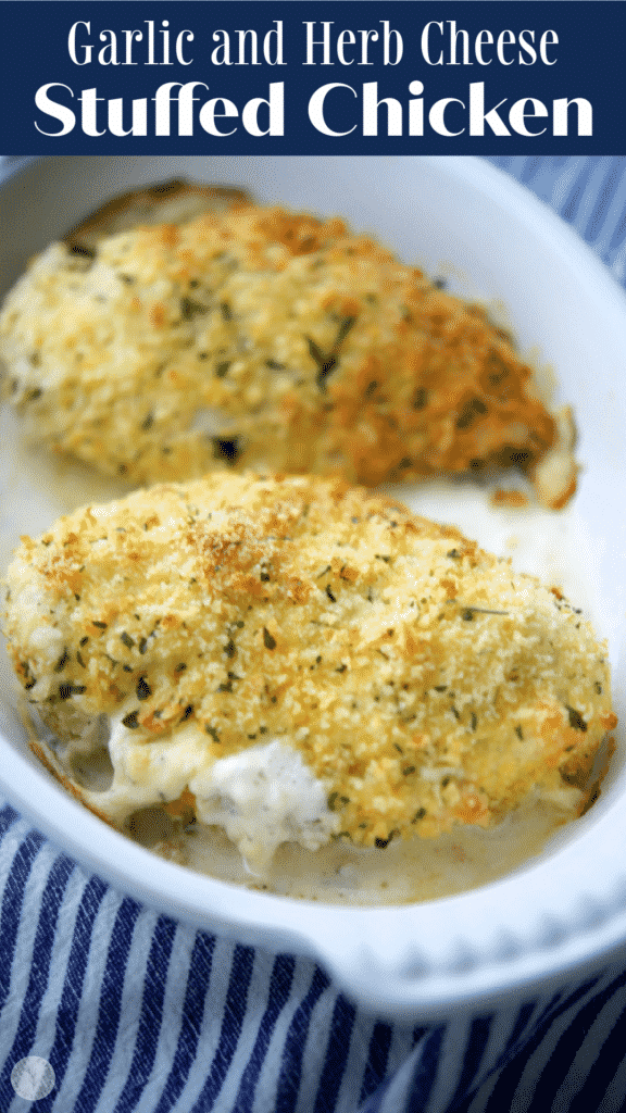 Boneless chicken breasts stuffed with garlic and herb spreadable cheese; then breaded and baked until golden brown. 