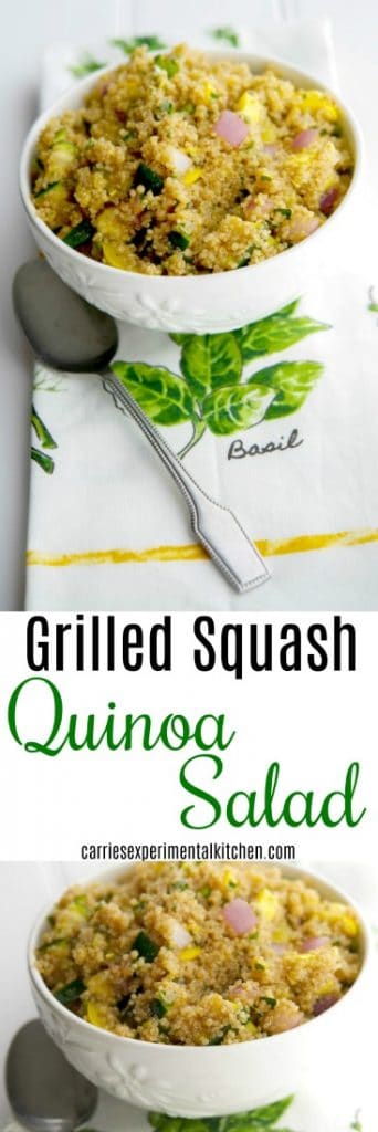 Grilled Squash Quinoa Salad in a white bowl collage. 