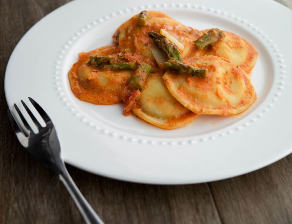 Ravioli with Asparagus in a Pink Cream Sauce