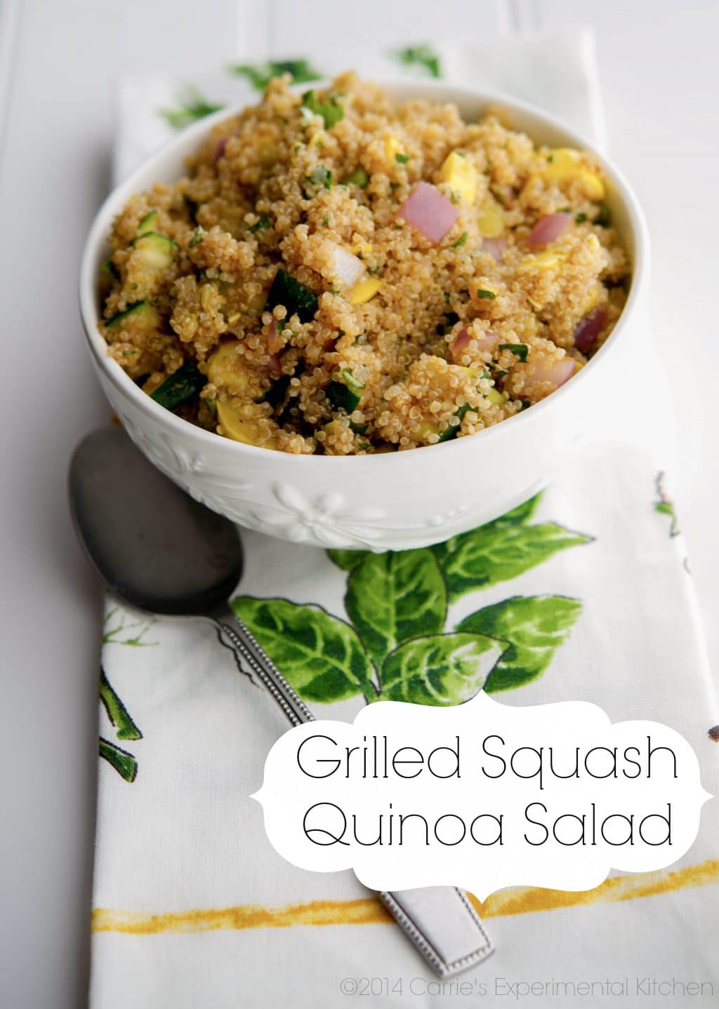 Grilled Squash Quinoa Salad in a bowl. 