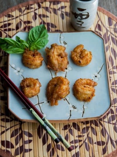  Shrimp lightly seasoned with McCormick's Tomato Basil Seasoning Mix, dipped in a tempura style batter; then fried until golden brown.