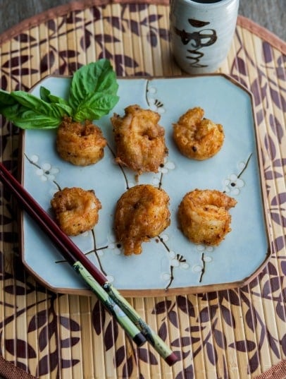  Shrimp lightly seasoned with McCormick's Tomato Basil Seasoning Mix, dipped in a tempura style batter; then fried until golden brown.