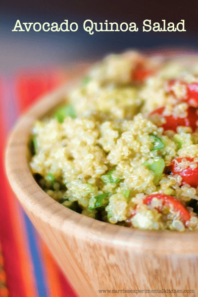 Healthy quinoa tos This healthy quinoa salad tossed with fresh avocado and tomatoes in a lime vinaigrette is light and delicious.