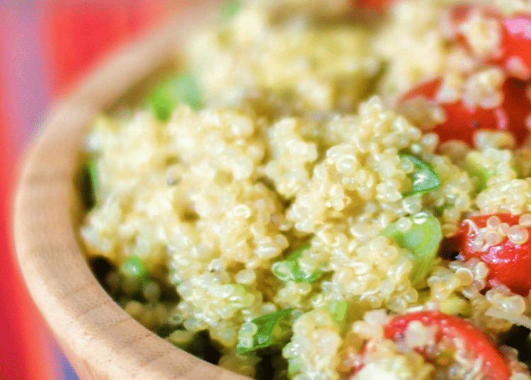 Healthy quinoa tos This healthy quinoa salad tossed with fresh avocado and tomatoes in a lime vinaigrette is light and delicious.