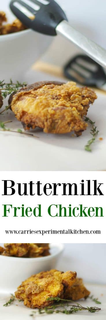 Buttermilk Fried Chicken made with bone-in chicken thighs that are soaked in buttermilk; then dipped in flour and herbs and fried until crispy and golden brown. #chicken #friedchicken #buttermilk