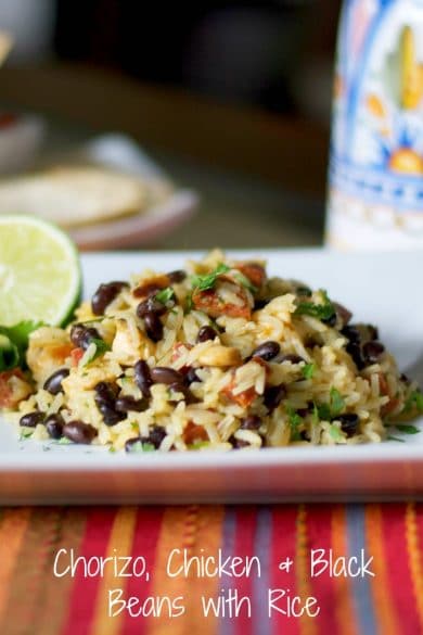 Spanish chorizo, boneless chicken, black beans and Jasmine rice combine with zesty lime and cilantro in this deliciously easy one pot meal.