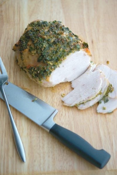 A slice of Gremolata Roasted Turkey Breast