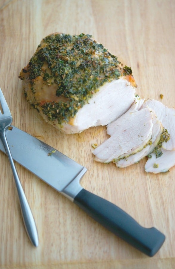 A slice of Gremolata Roasted Turkey Breast