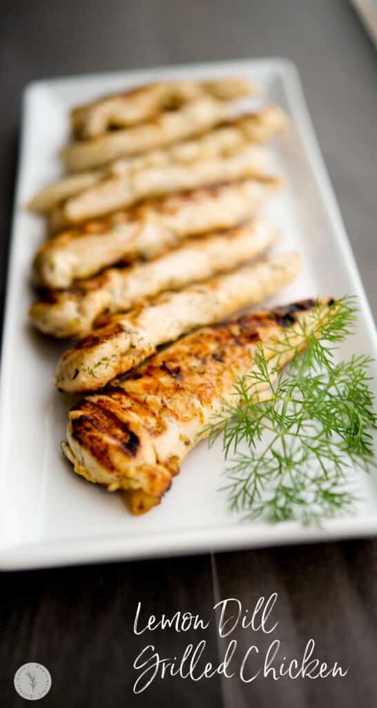 Lemon Dill Grilled Chicken is marinated in a brine of fresh lemon juice and dill weed; then grilled until juicy and delicious.