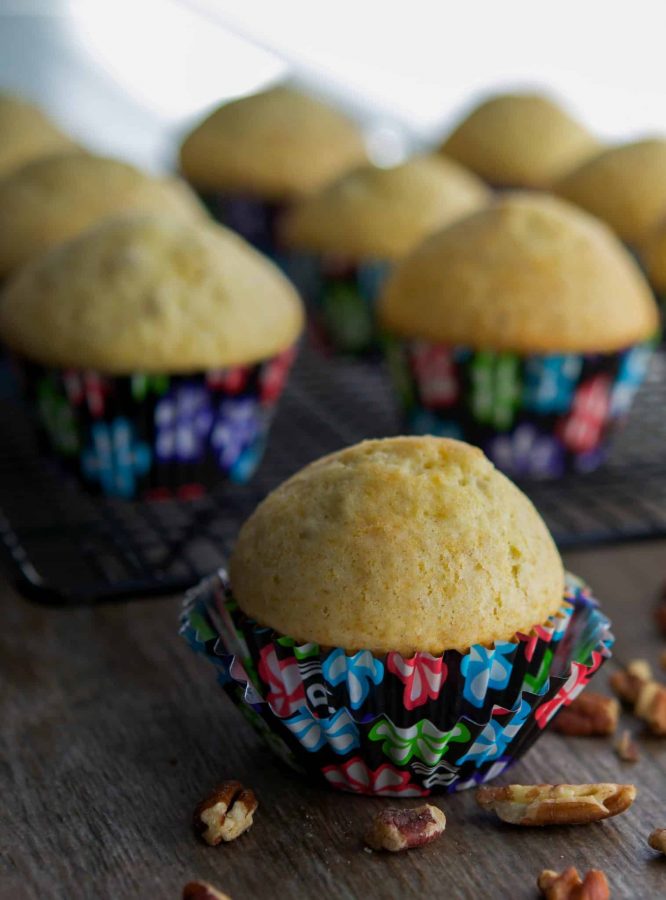 A close up of Lemon Pecan Muffins