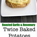 Roasted garlic combined with creamy mashed potatoes and rosemary stuffed back into the potato skins make a delicious side dish any day of the week.